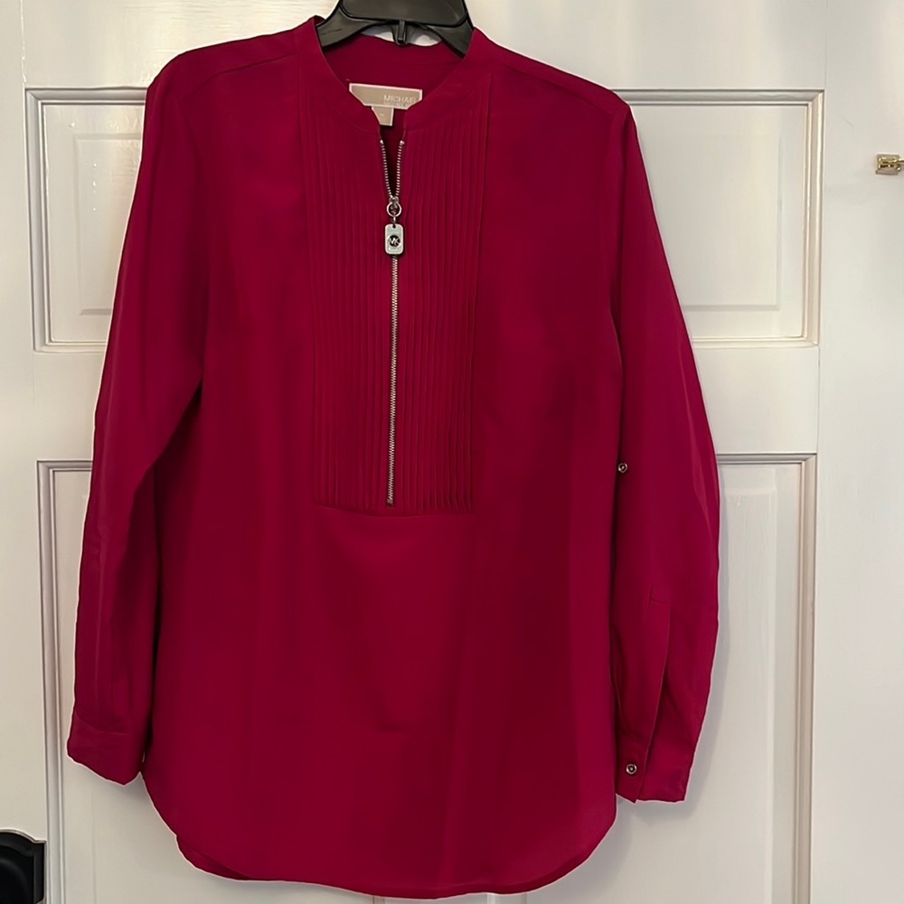 Michael Kors Long Sleeve Blouse, Berry Color, Size Medium